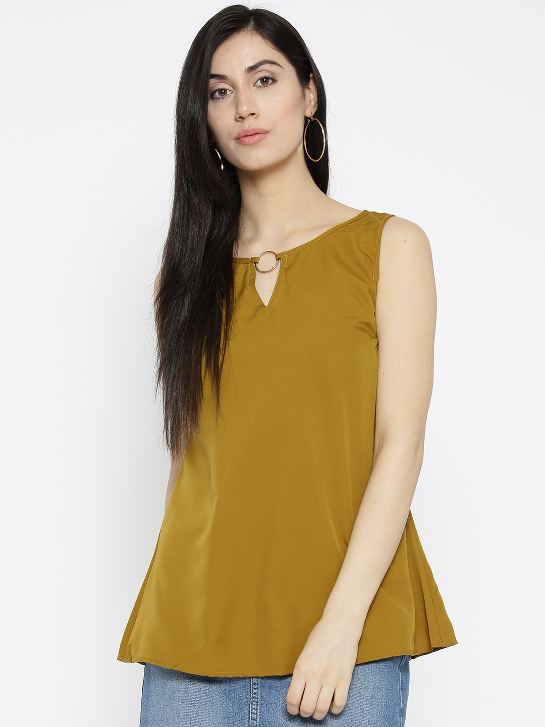

U&F Women Mustard Brown Solid A-Line Top