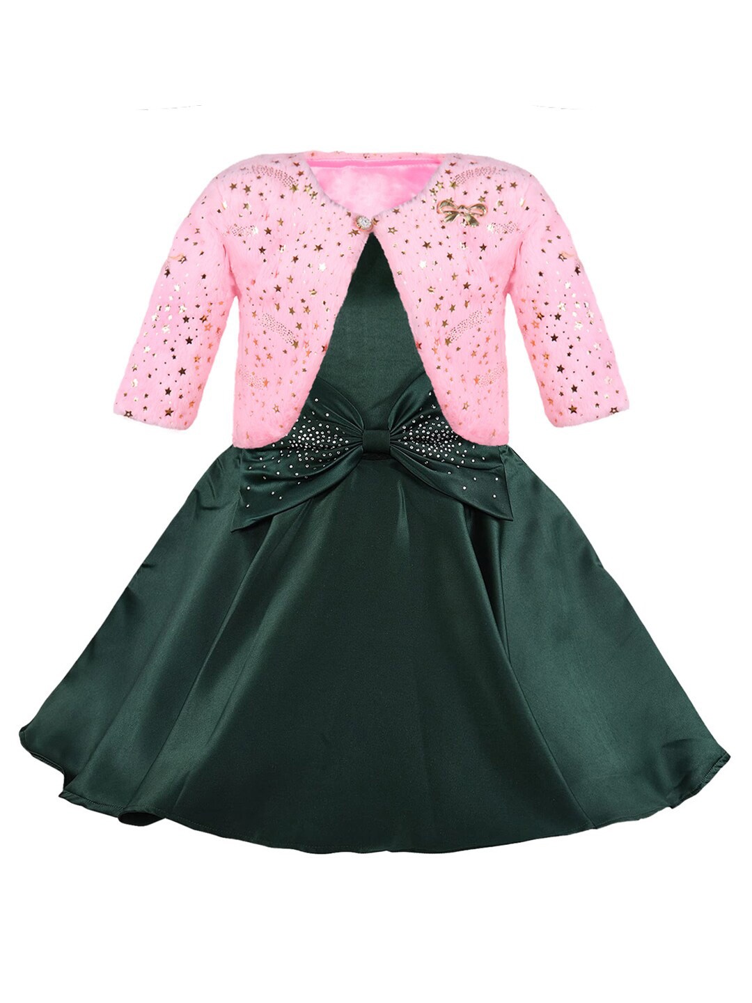 

Wish Karo Girls Satin Fit & Flare Dress With Jacket, Green