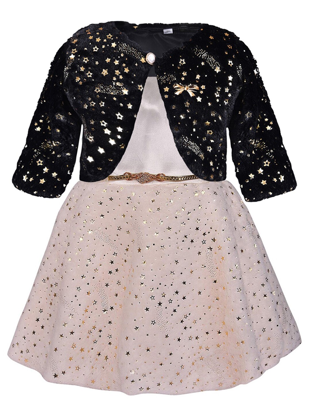 

Wish Karo Girls Print Satin Fit & Flare Dress With Jacket, White