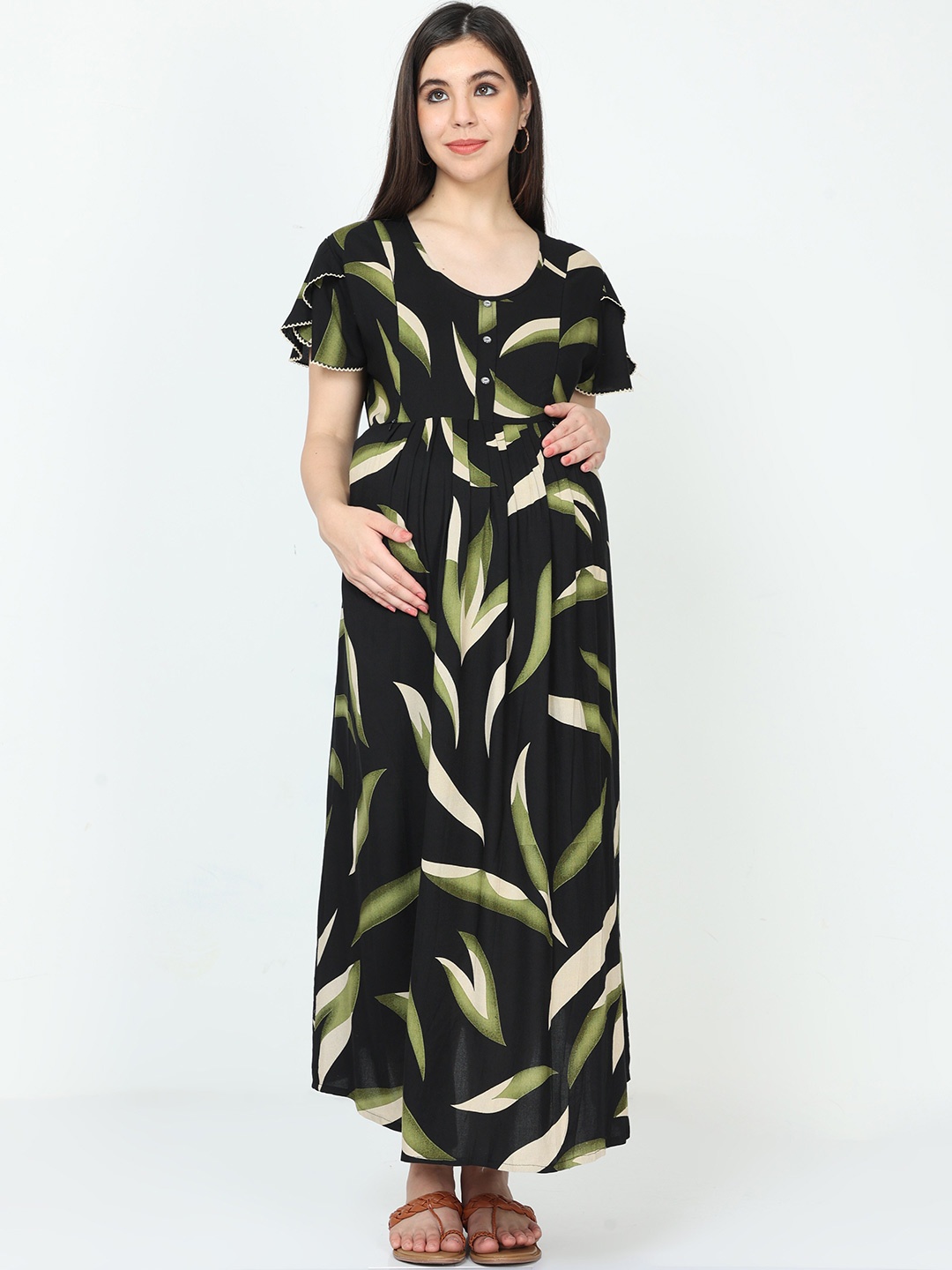

9shines Label Printed Maternity A-line Maxi Dress, Black