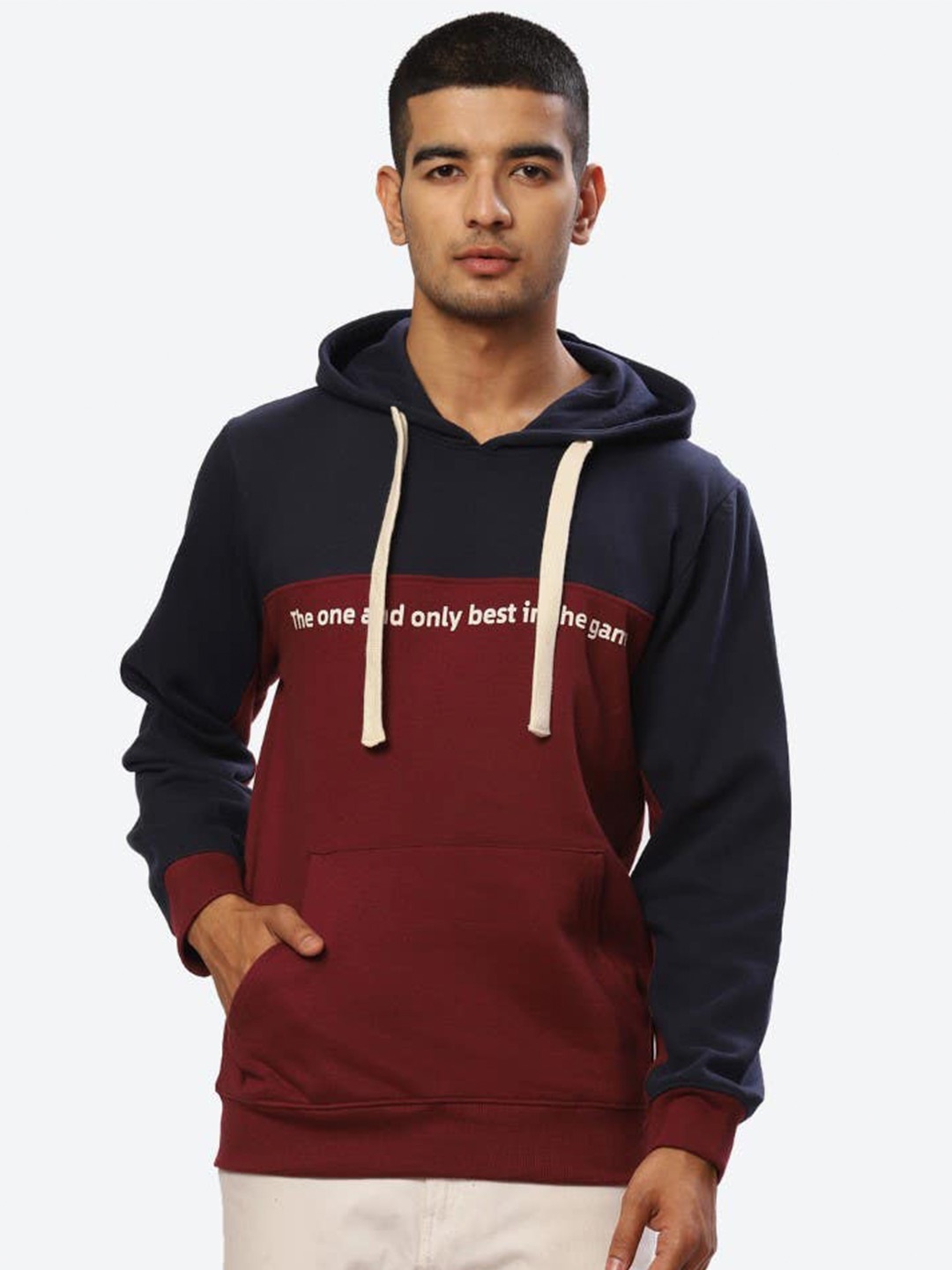 

2Bme Colourblocked Hooded Cotton Pullover Sweatshirt, Maroon