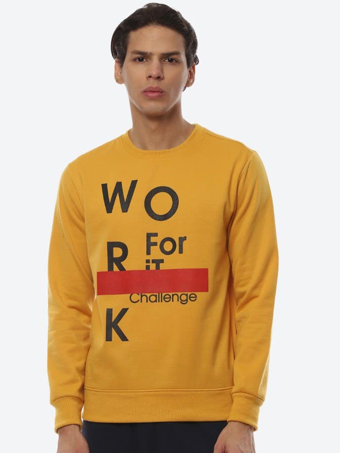 

2Bme Typography Printed Cotton Pullover Sweatshirt, Mustard