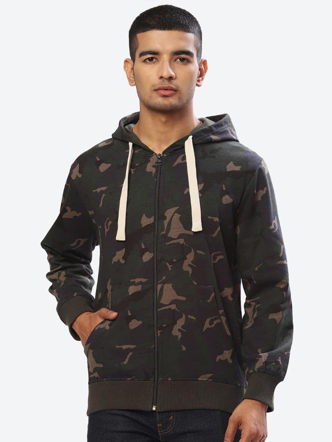 

2Bme Camouflage Printed Hooded Cotton Pullover Sweatshirt, Grey