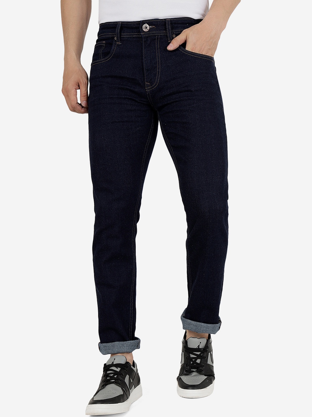 

Greenfibre Men Straight Fit Mid-Rise Cotton Stretchable Jeans, Blue