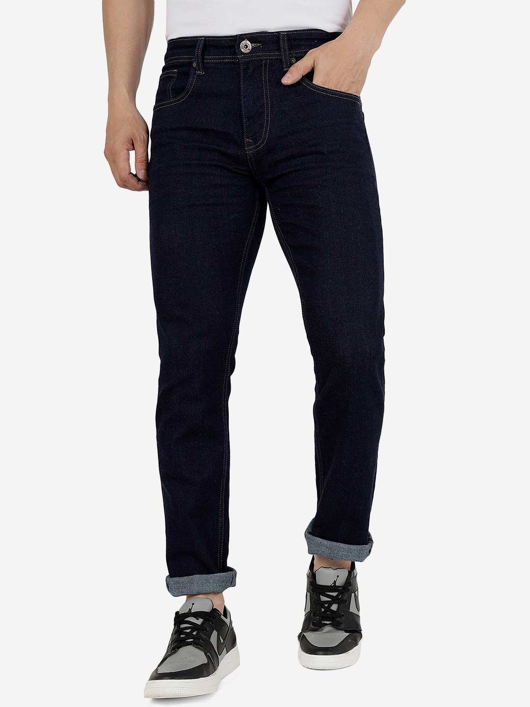 

Greenfibre Men Straight Fit Clean Look Stretchable Jeans, Blue