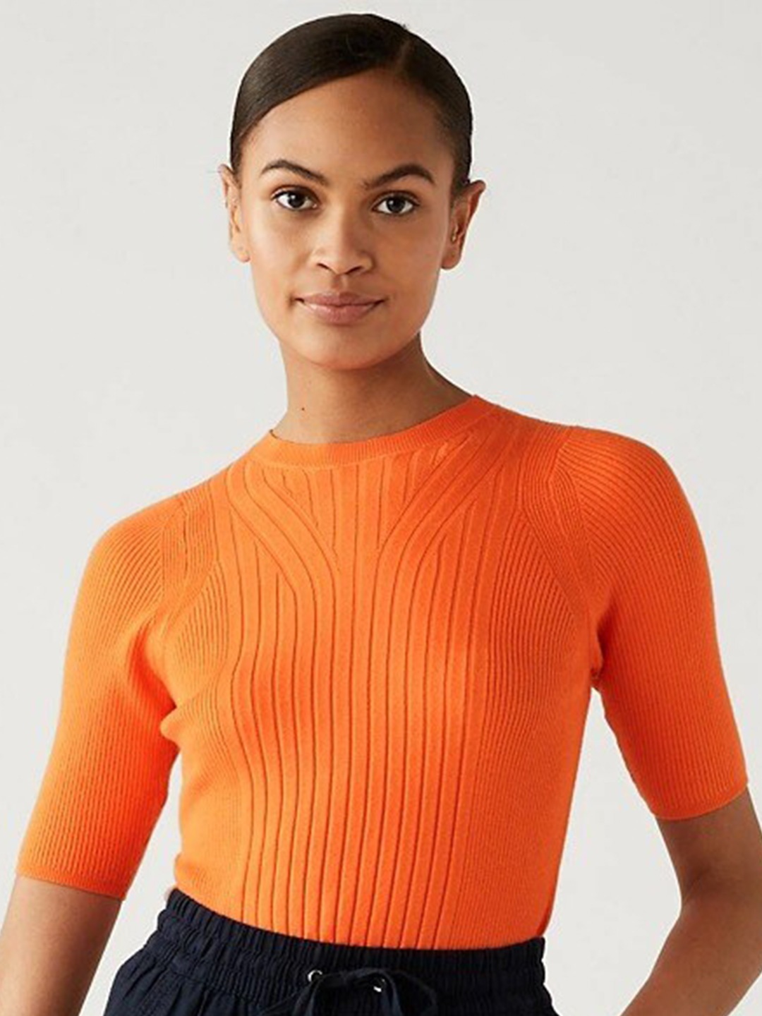 

Marks & Spencer Self Design Round Neck Pullover, Orange