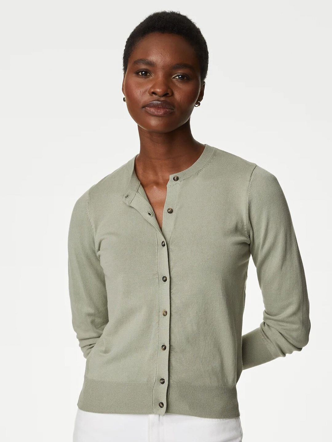 

Marks & Spencer Round Neck Cardigan, Green