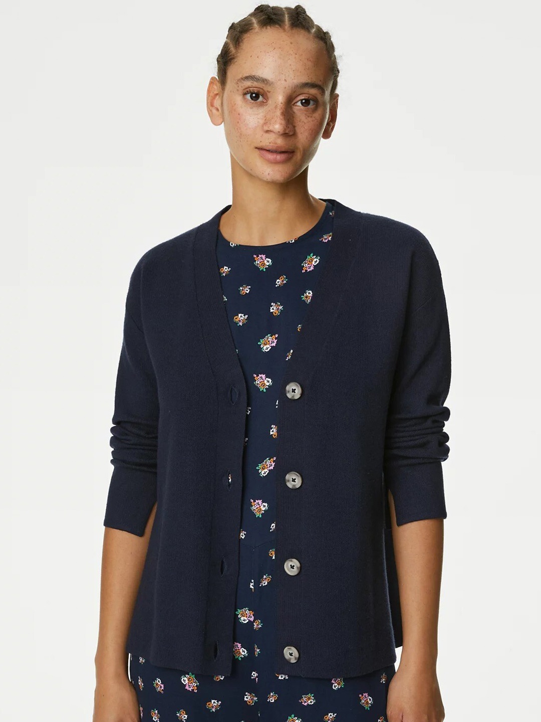 

Marks & Spencer V-Neck Front Open Cardigan, Navy blue