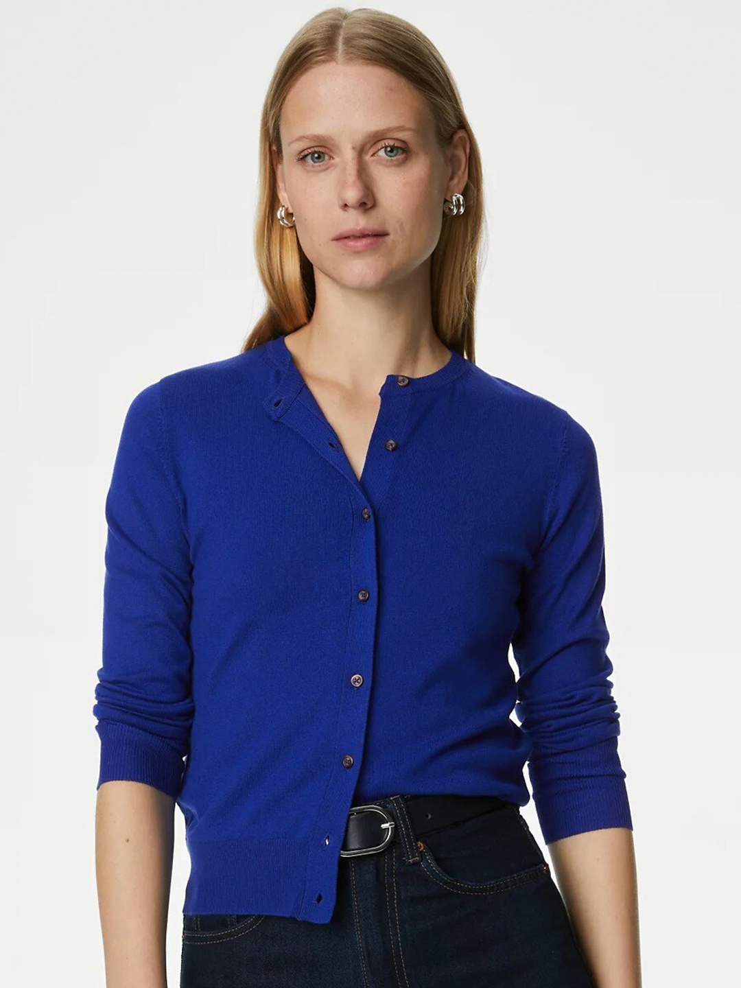 

Marks & Spencer Round Neck Cardigan, Blue
