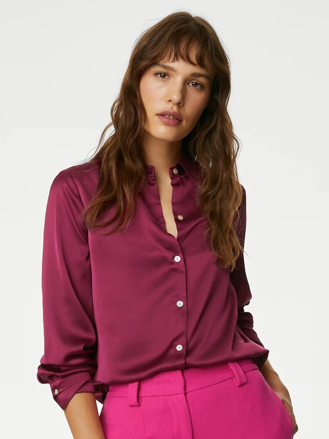 

Marks & Spencer Regular Fit Satin Casual Shirt, Magenta