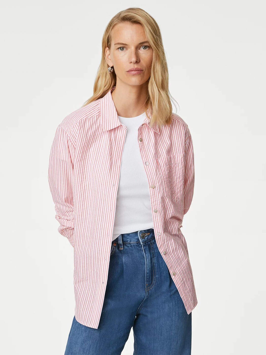 

Marks & Spencer Vertical Striped Casual Shirt, Pink