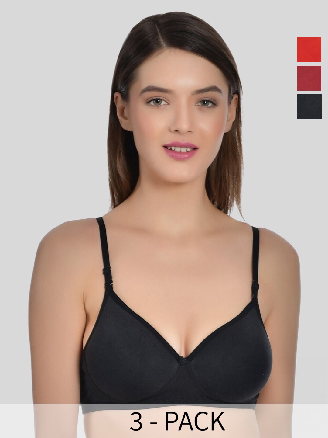 

Aimly Pack Of 3 Full Coverage Heavily Padded All Day Comfort Cotton T-shirt Bra, Black