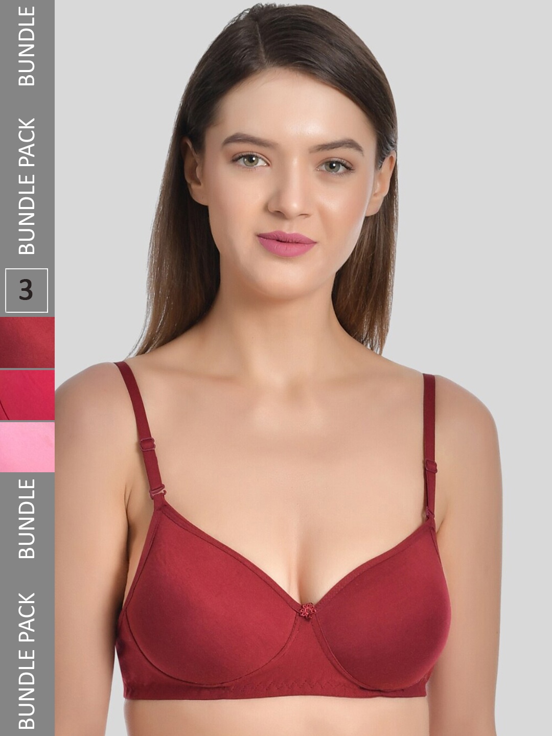 

Aimly Pack of 3 Full Coverage Heavily Padded Bra With All Day Comfort, Pink