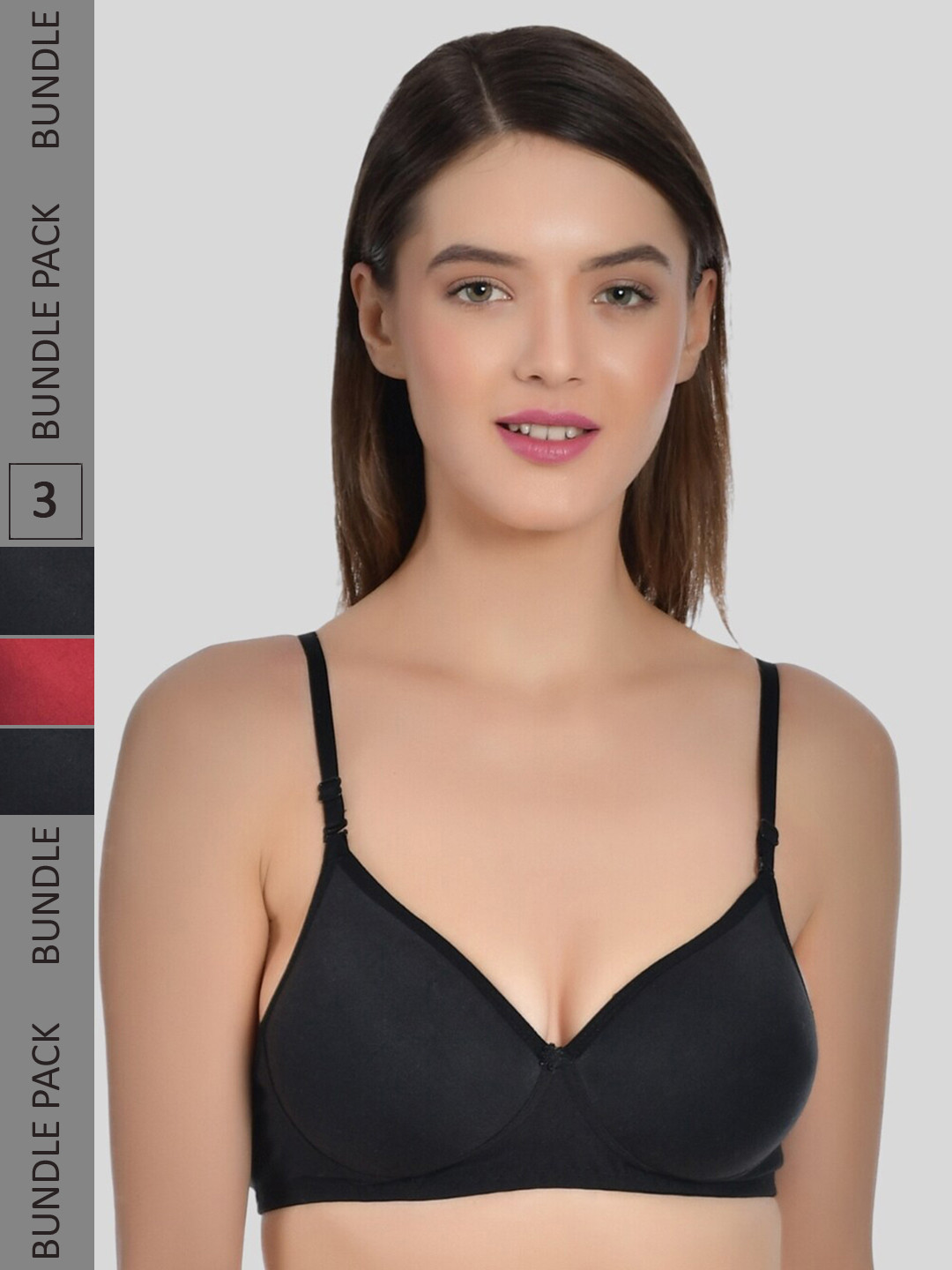 

Aimly Pack of 3 Full Coverage Heavily Padded Cotton T-shirt Bra with All Day Comfort, Black