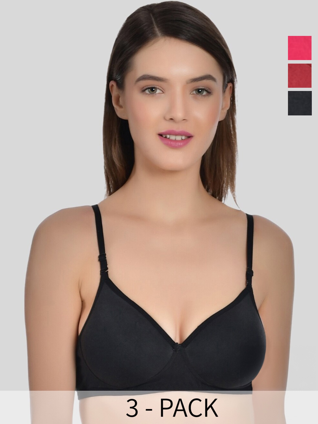 

Aimly Pack Of 3 Full Coverage Heavily Padded All Day Comfort Cotton T-shirt Bra, Red
