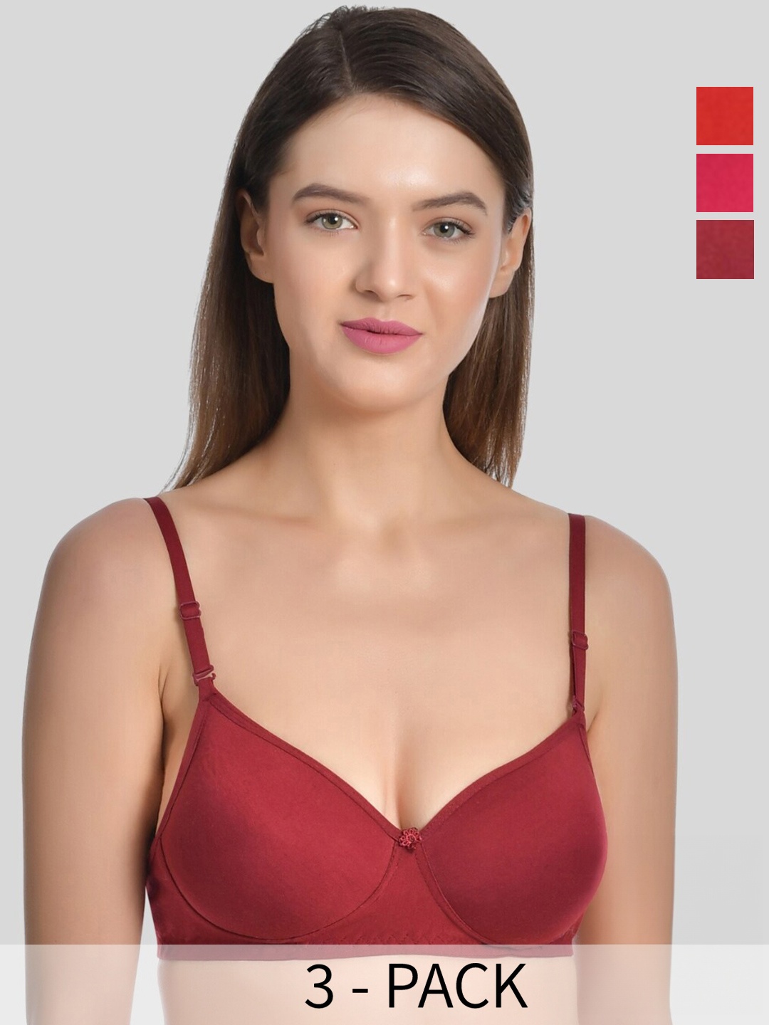 

Aimly Pack of 3 Full Coverage Heavily Padded Bra With All Day Comfort, Red