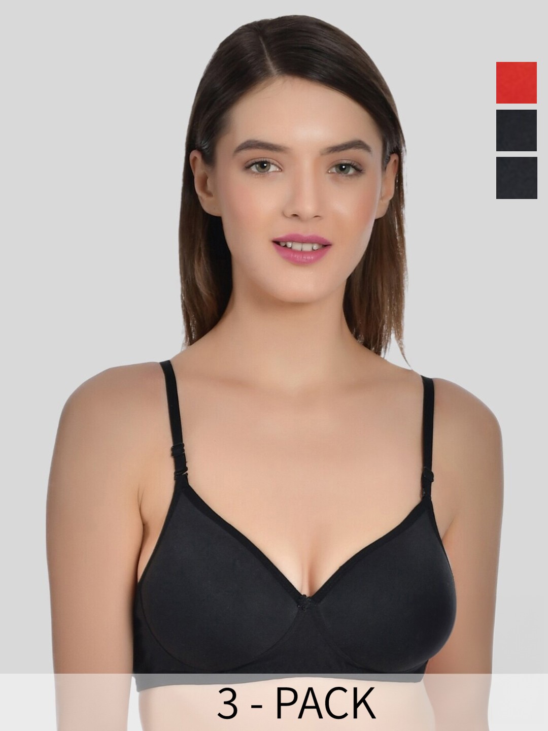 

Aimly Pack Of 3 Full Coverage Heavily Padded Bra, Black