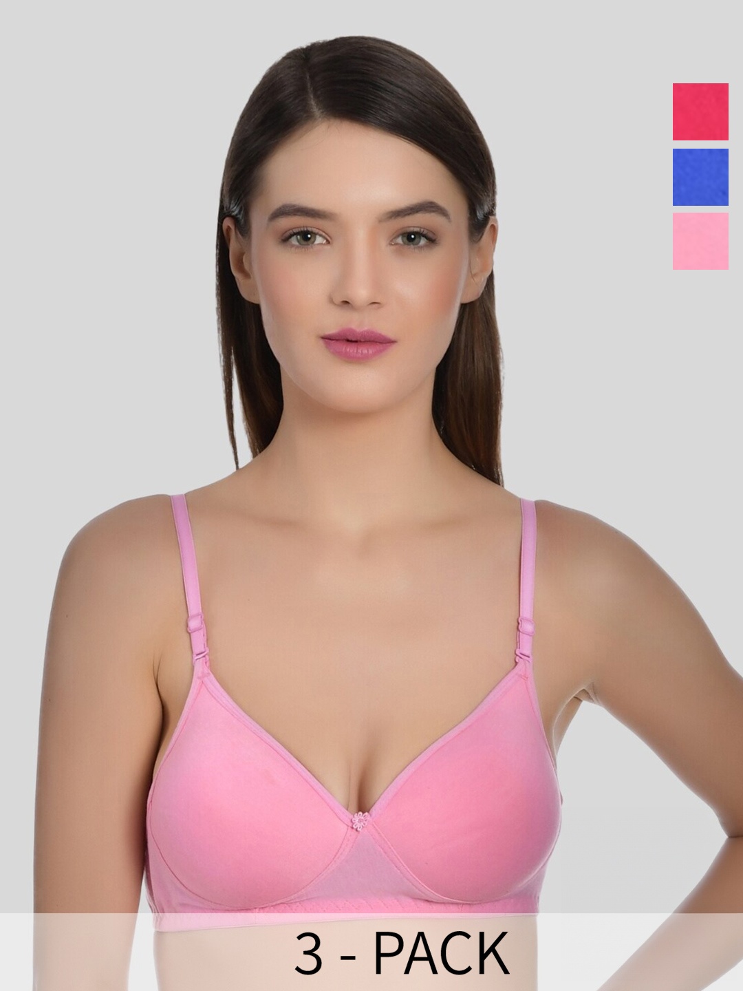 

Aimly Pack of 3 Full Coverage Heavily Padded Cotton T-shirt Bra with All Day Comfort, Pink