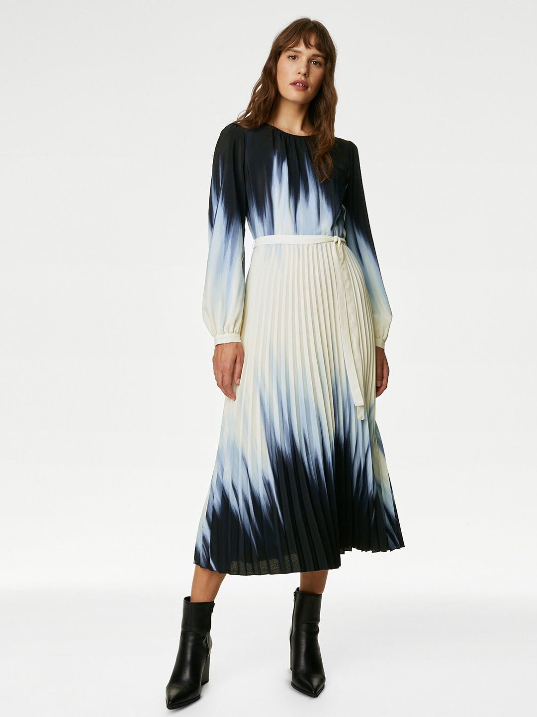 

Marks & Spencer Tie and Dyed Pleated A-Line Dress, Blue