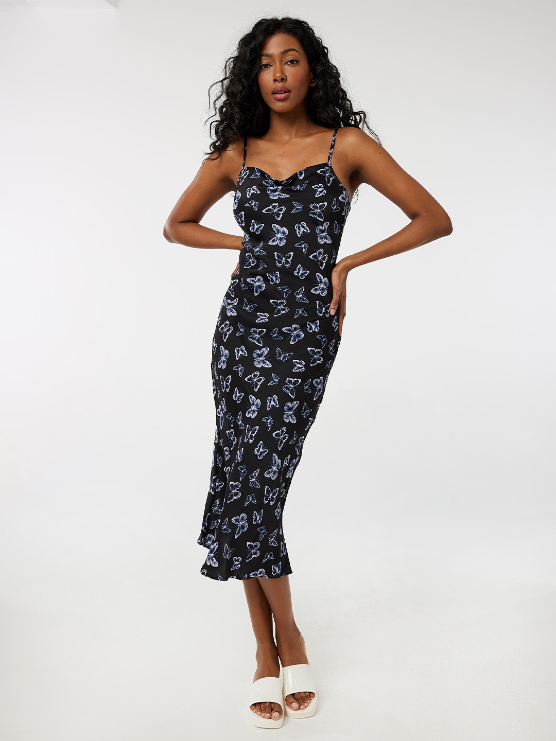 

Ardene Floral Printed Shoulder Straps Bodycon Midi Dress, Black
