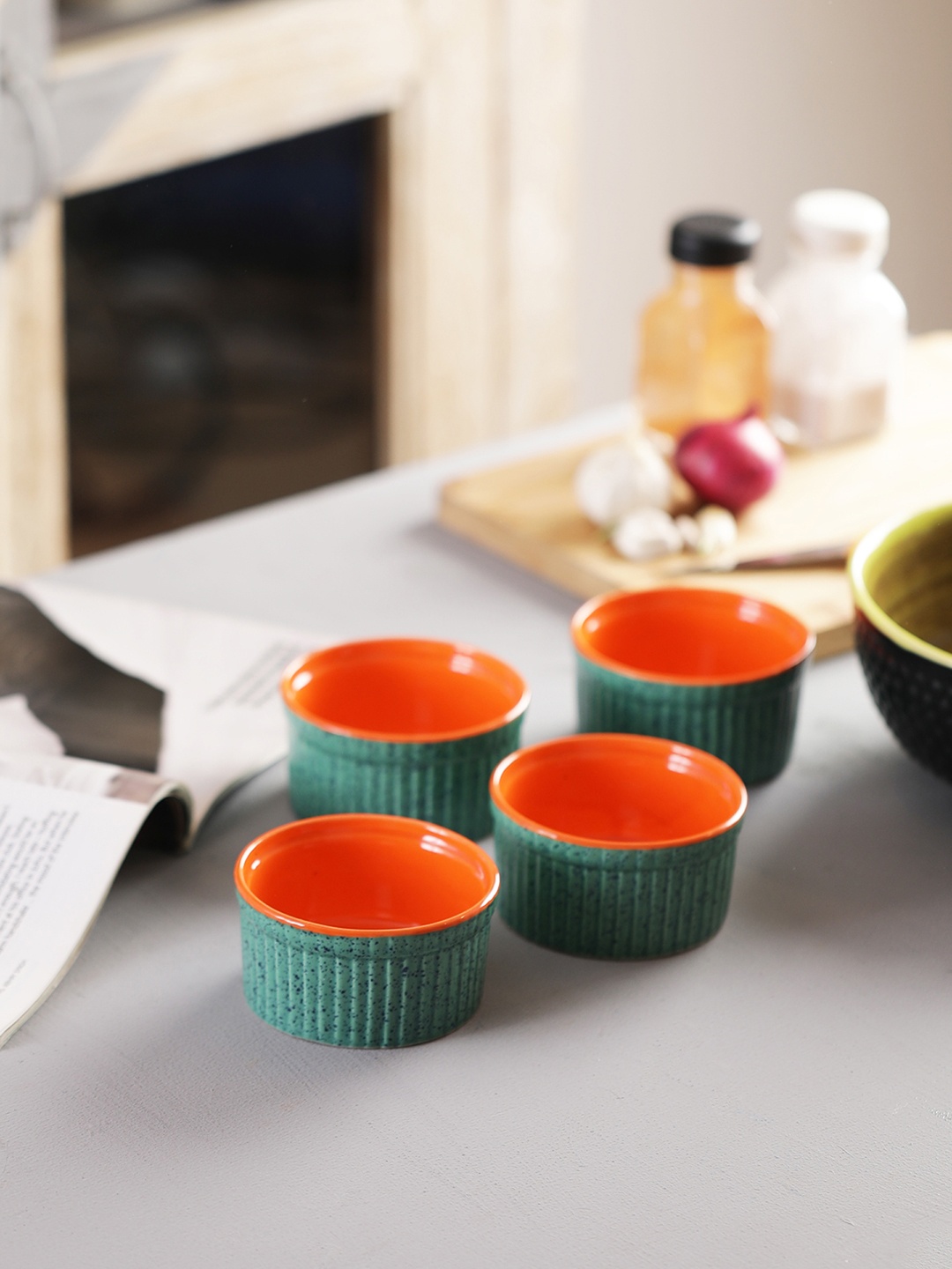 

MIAH Decor Set of 4 Ceramic Baking & Serving Microwave Safe Ramekin Bowls, Orange