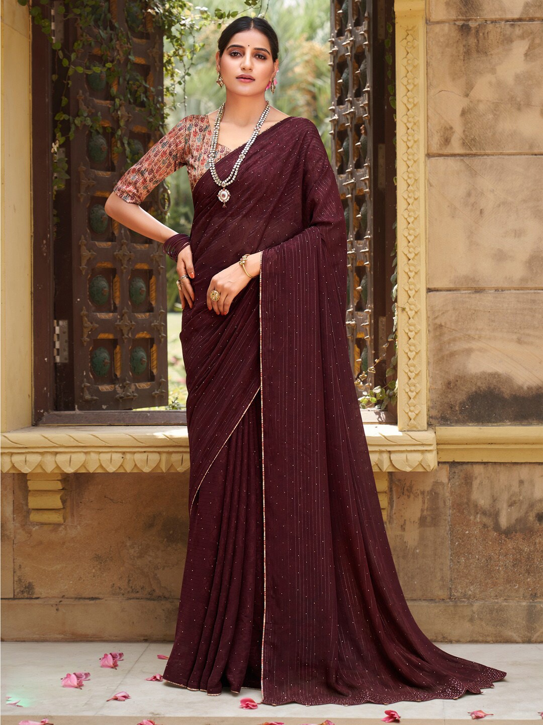 

Saree mall Embellished Pure Georgette Sarees, Maroon