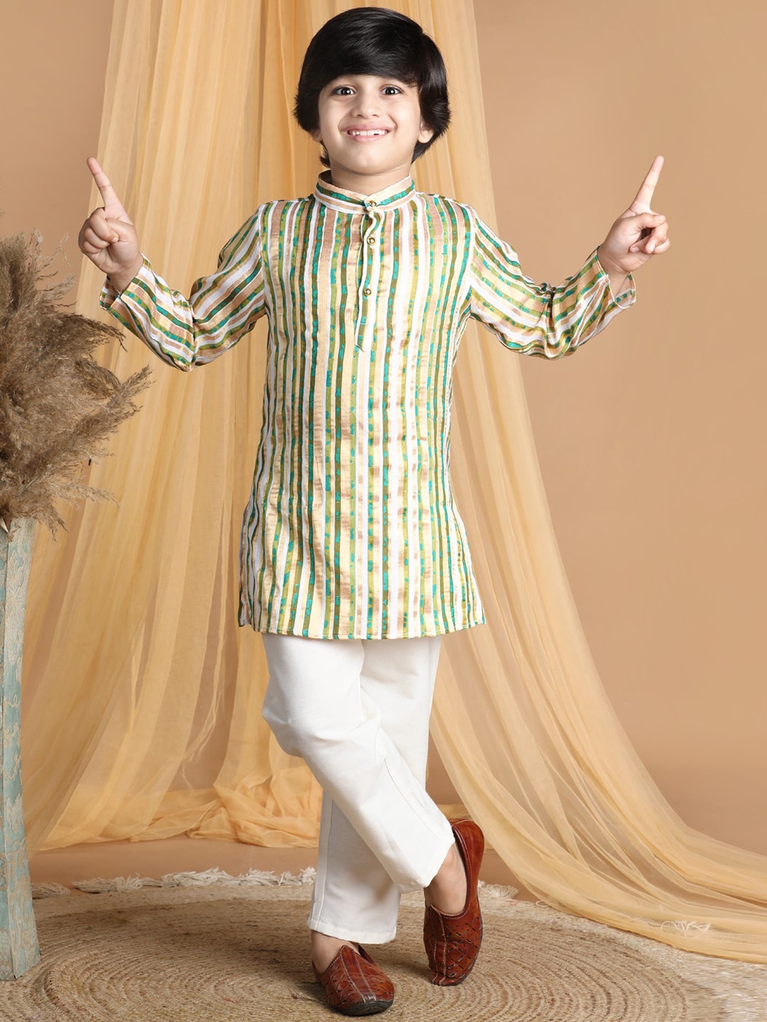 

Cutiekins Boys Striped Regular Kurta with Pyjamas, White