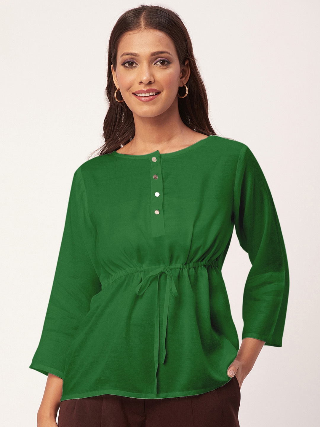 

Moomaya Round Neck Cinched Waist Top, Green