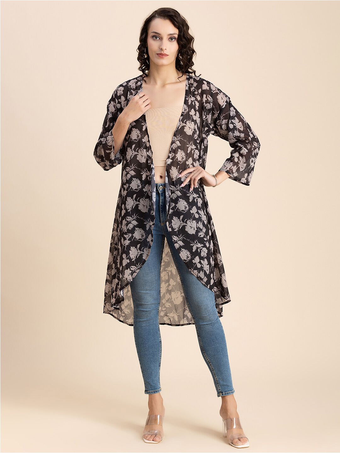 

Moomaya Printed Midi Swimwear Cover-Up Shrug, Black