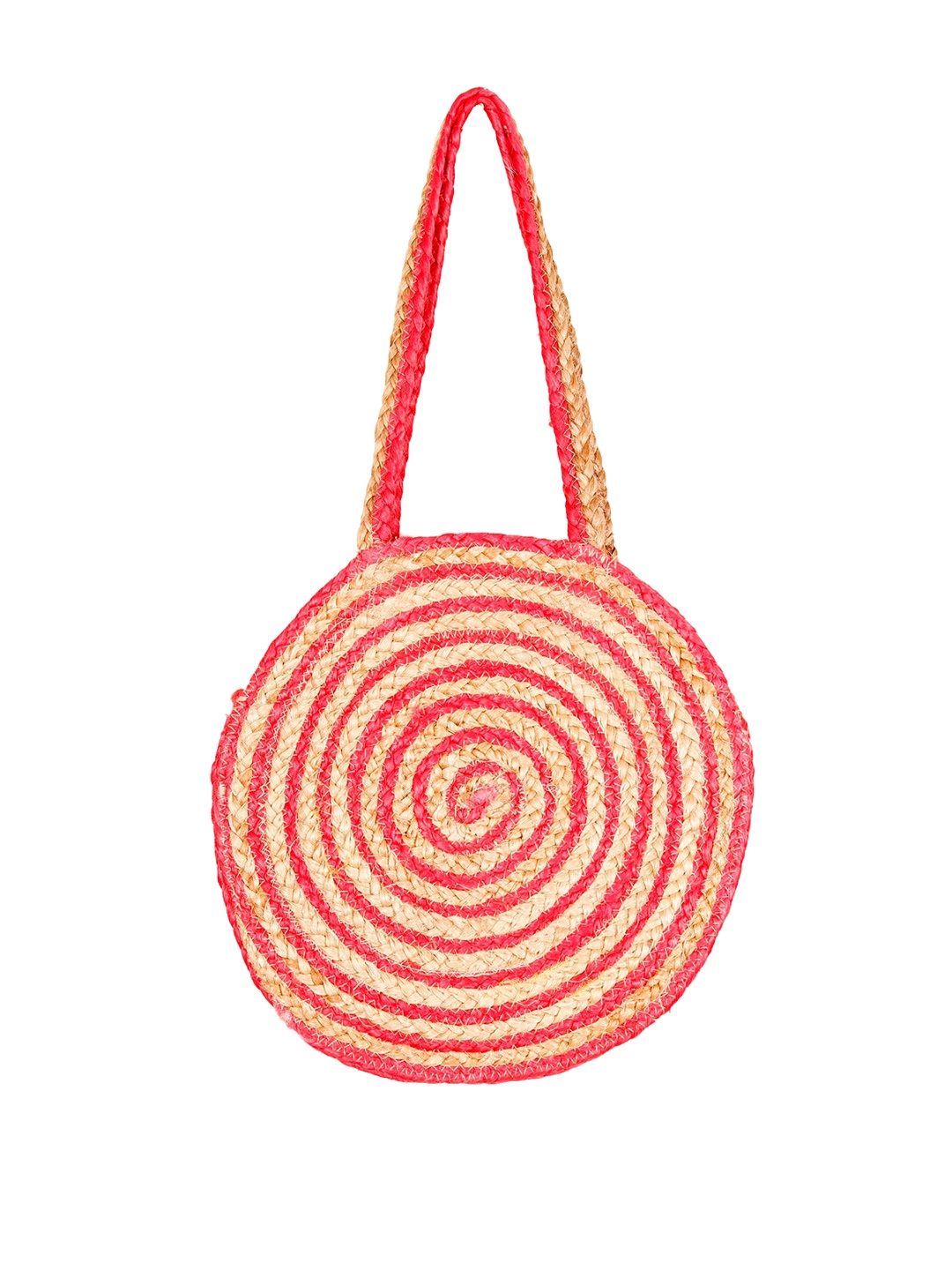 HANDICRAFT PALACE Briaded Jute Round Shoulder Bag, Pink