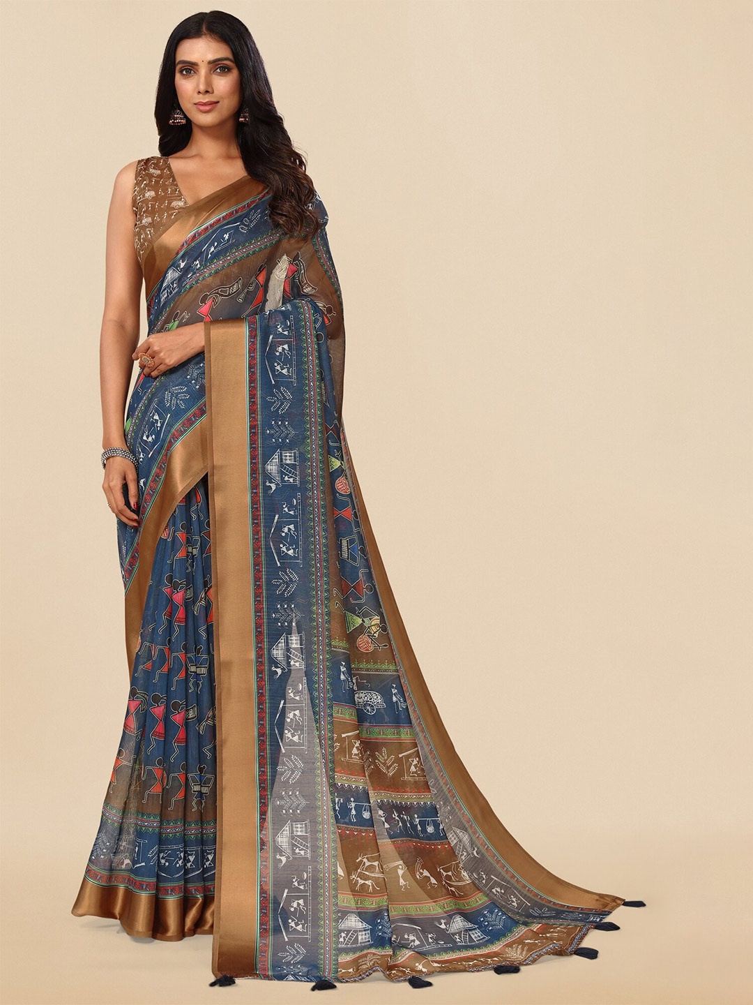 

MIRCHI FASHION Warli Printed Saree, Blue