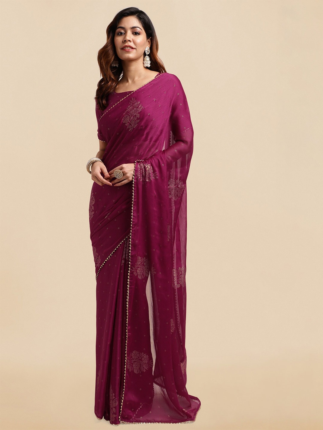 

MIRCHI FASHION Ethnic Motifs Woven Design Gotta Patti Detailed Saree, Magenta