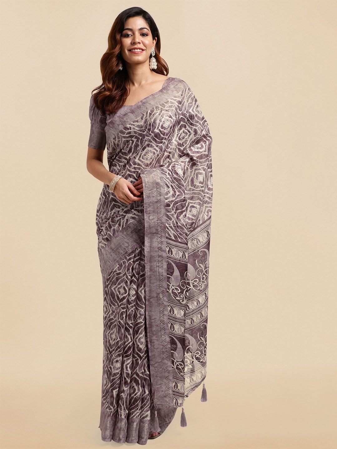 

KALINI Purple & White Abstract Saree