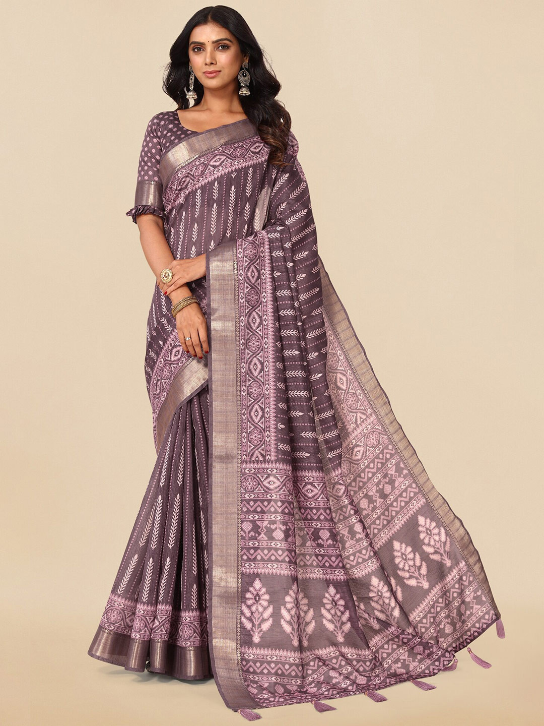 

MIRCHI FASHION Ethnic Motifs Printed Zari Saree, Purple