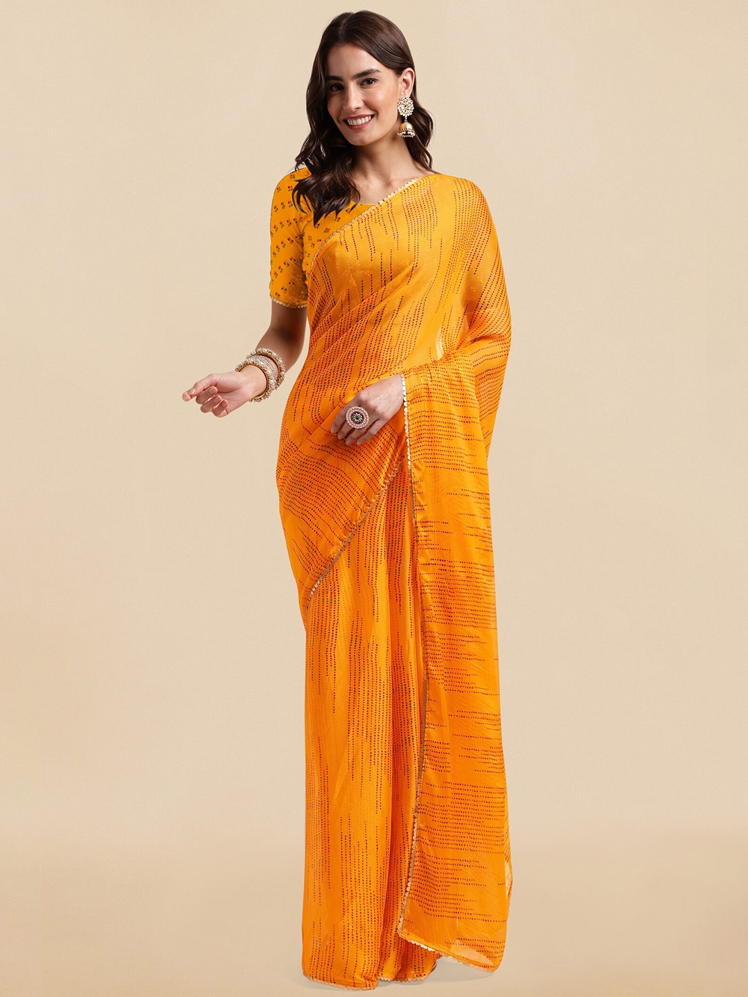 

KALINI Geometric Printed Saree, Yellow