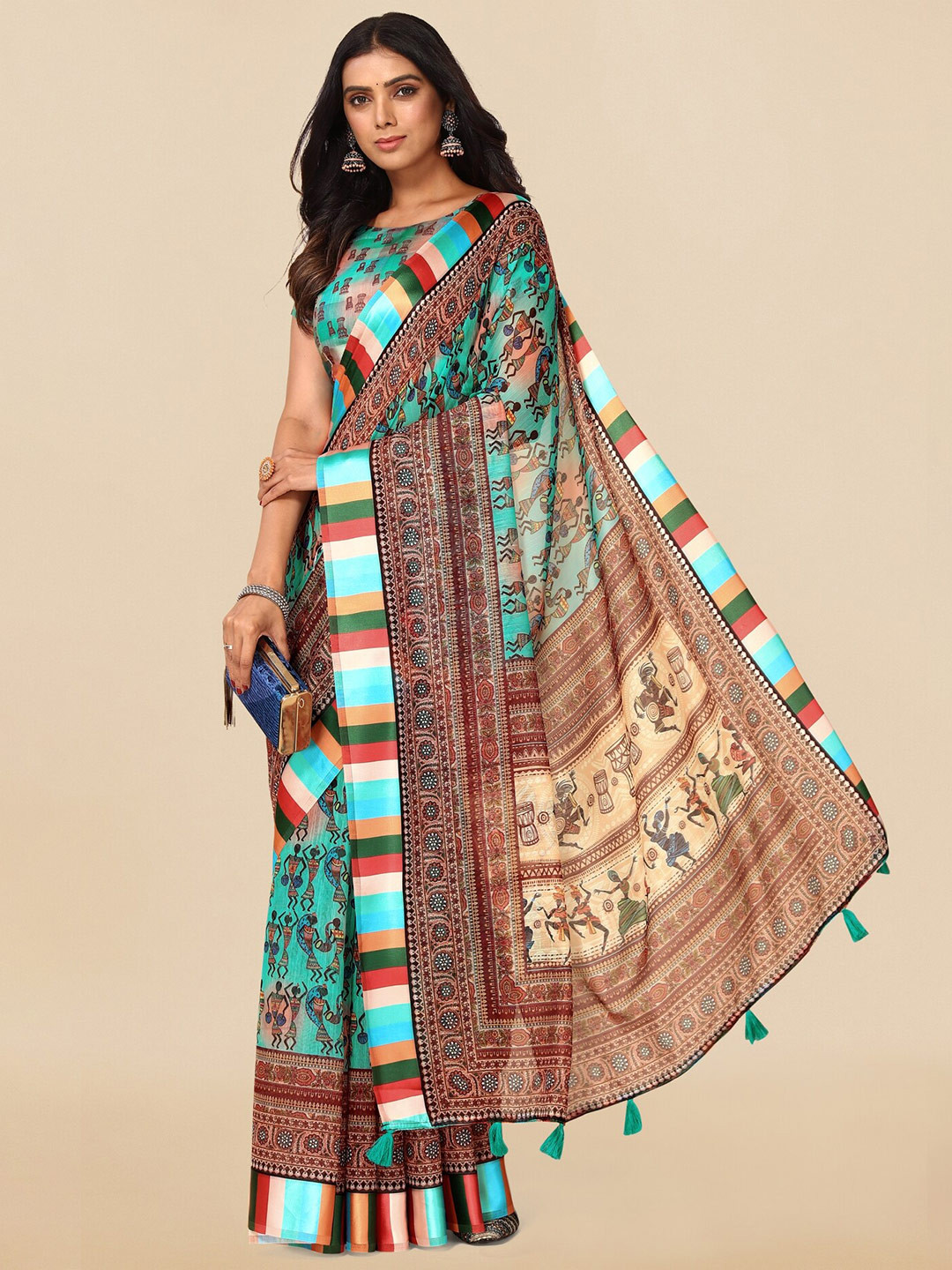 

KALINI Warli Printed Saree, Teal