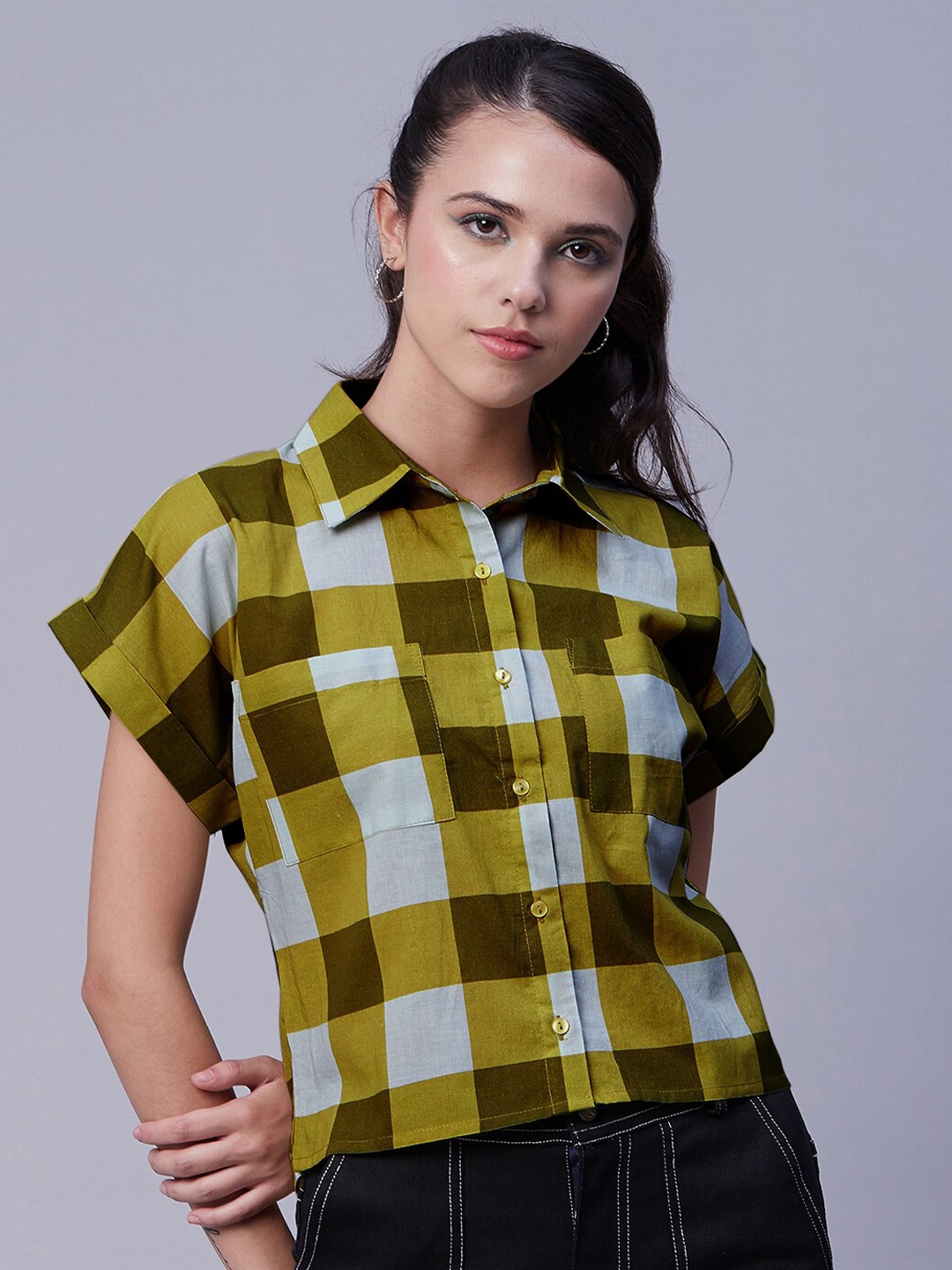 

Moomaya Relaxed Boxy Checked Casual Shirt, Green