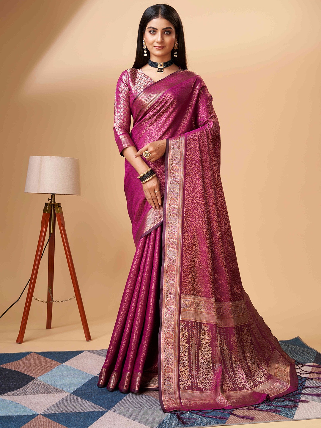 

PHEASANT Woven Design Zari Pure Silk Banarasi Saree, Purple