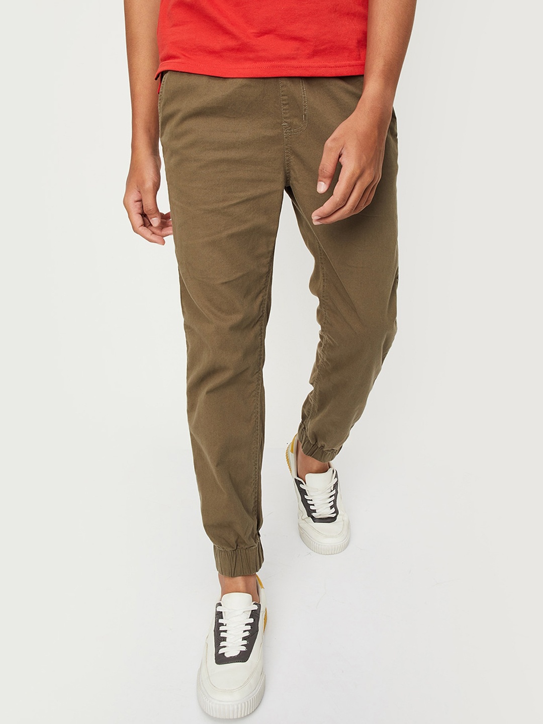 

max Boys Mid Rise Cotton Joggers, Olive