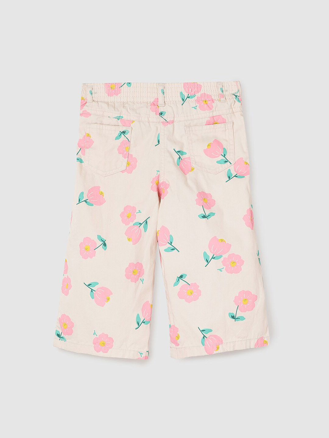 

max Girls Floral Printed Cotton Trousers, Off white