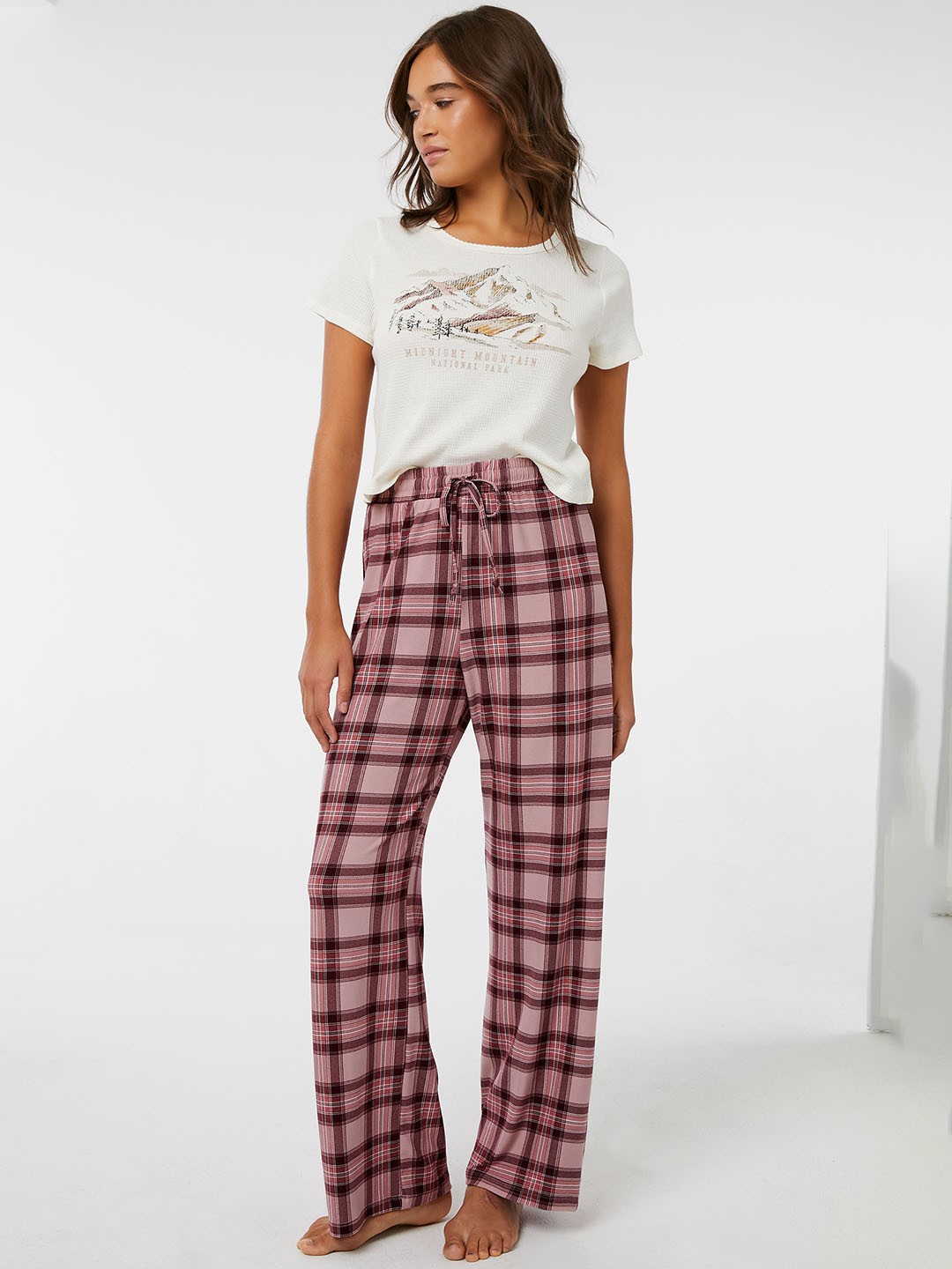 

Ardene Checked Drawstring Lounge Pant, Pink