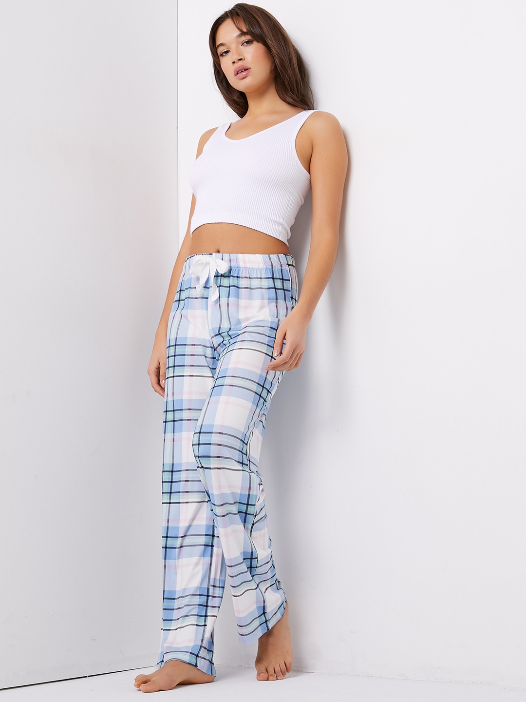 

Ardene Checked Drawstring Lounge Pant, White