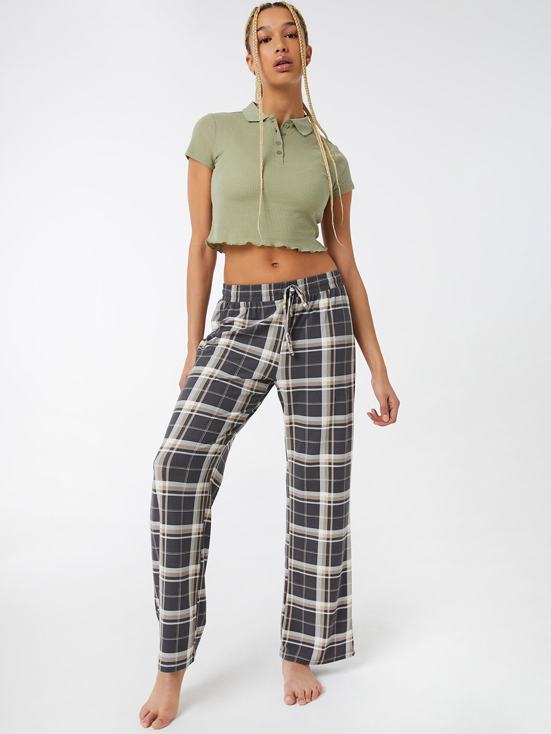

Ardene Women Checked Drawstring Lounge Pants, Grey