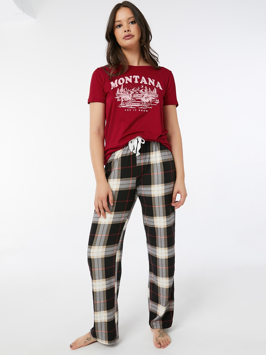 

Ardene Women Checked Mid Rise Pyjamas, Black