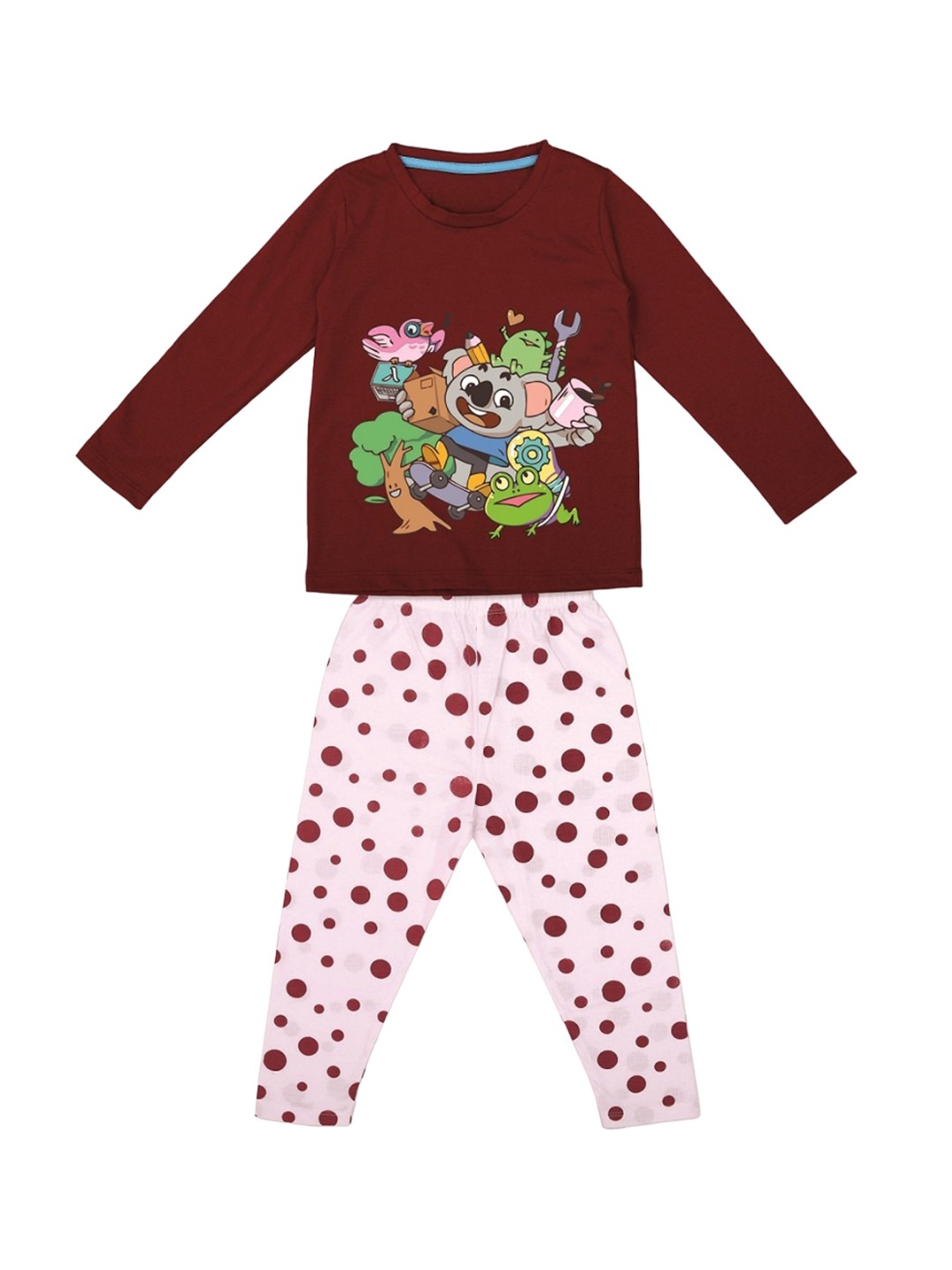 

YK Girls Graphic Printed Night suit, Maroon