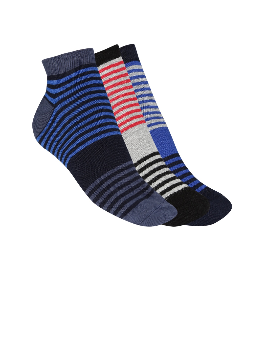

Mast & Harbour Men Pack of 3 Striped Ankle-Length Socks, Blue