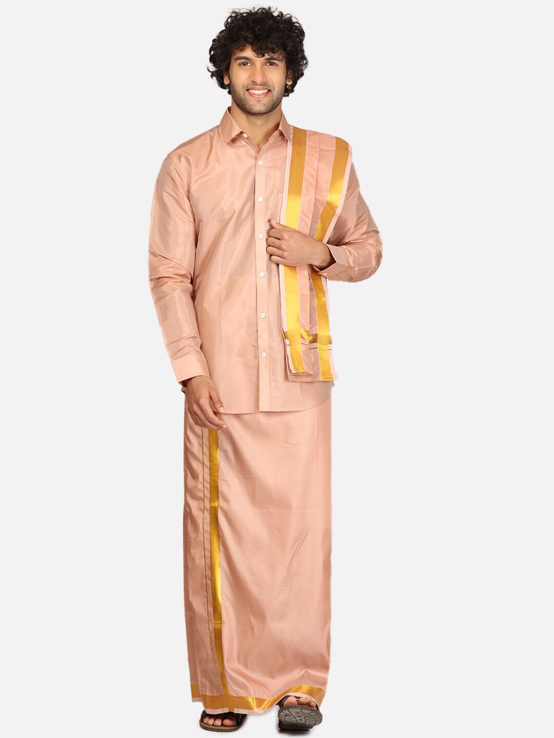 

Sethukrishna Shirt Collar Long Sleeve Shirt With Veshti & Angavastram, Bronze