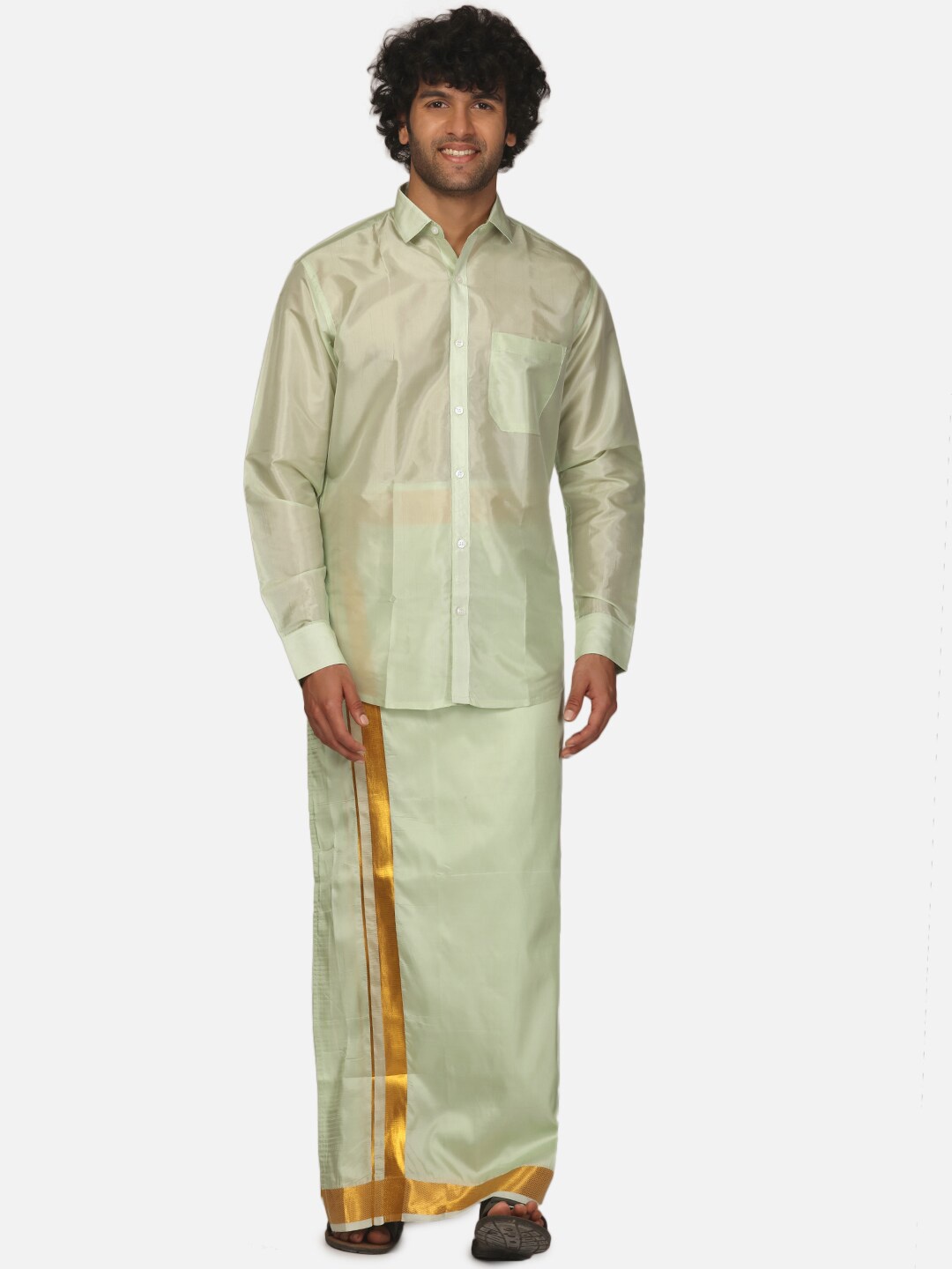 

Sethukrishna Shirt Collar Shirt With Veshti, Green