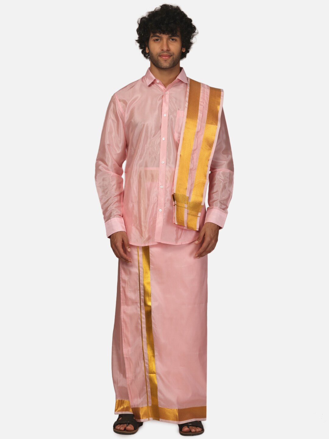 

Sethukrishna Spread Collar Shirt With Veshti, Pink