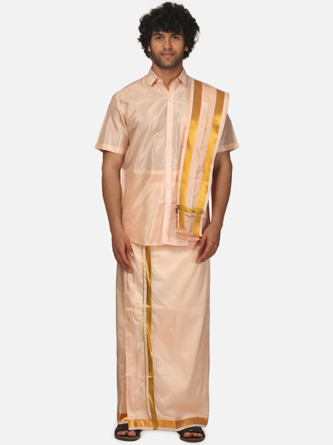 

Sethukrishna Spread Collar Shirt With Veshti, Gold